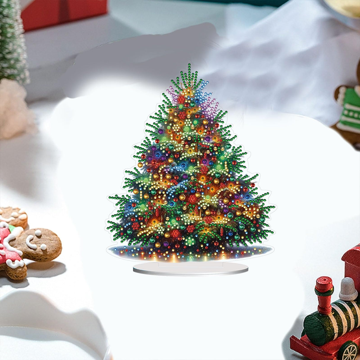 JJFox DIY Tabletop Diamond Art Painting Kit，Special Shaped Rhinestone Desk Placement Ornament，Home Stand Up Gem Painting Craft Kit，Gift,Double Sided. (Christmas Tree-1) JJFox