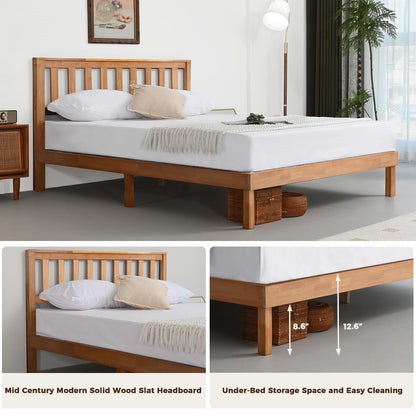 DELAVIN Rustic Pine Solid Wood Queen Bed Frame with Elegant Headboard and Easy Assembly - WoodArtSupply