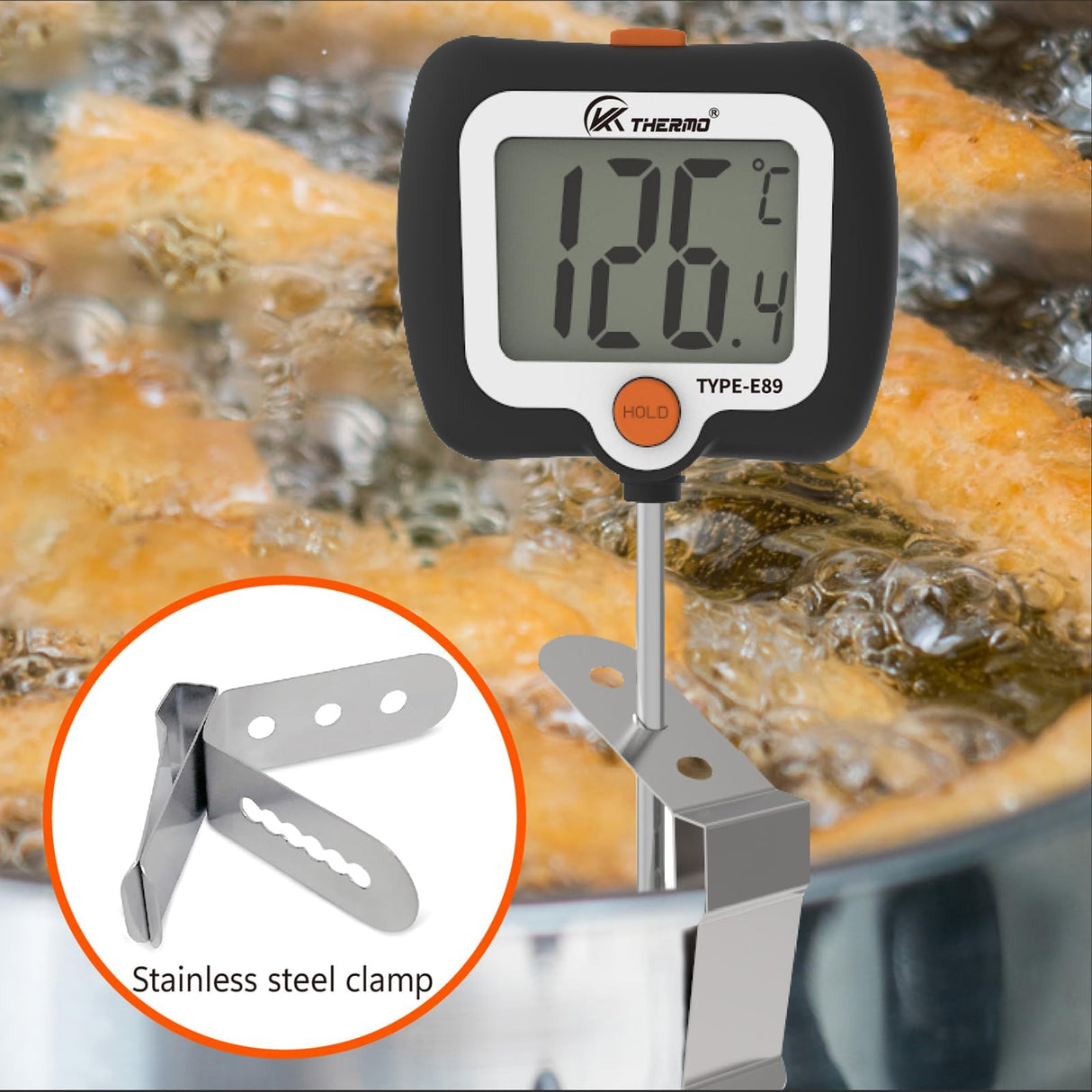 KT THERMO Digital Candy Thermometer, LCD Instant Read Food Thermometer with 10" Probe and Pot Clip for Candy Making, Kitchen Accessories, Baking Tools（Black） KT THERMO