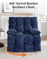 GARTMILAN Oversized Recliner Chair Manual Swivel Rocker Recliner for Living Room Chenille Overstuffed Nursery Reclining Sofa Chair Rocking Recliners for Adults 375lbs (Manual, Blue) GARTMILAN