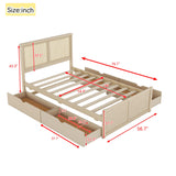 Linique Rattan Bed Frame Full,Full Size Wood Storage Platform Bed with 4 Drawers and Rattan Headboard(Natural) Linique