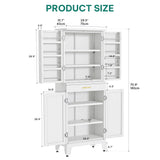 YITAHOME 71" Tall Kitchen Pantry, Metal Kitchen Storage Cabinet with Adjustable Shelves, Pantry Organizer with 2 Door and Drawer for Dining Room, Living Room, Bathroom, White YITAHOME