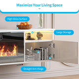 TABU 70" Floating TV Stand with 36" Electric Fireplace Heater, Modern Entertainment Center with High Gloss Finish & LED Ambient Light, for TVs Up to 80", Wall Mounted, White TABU