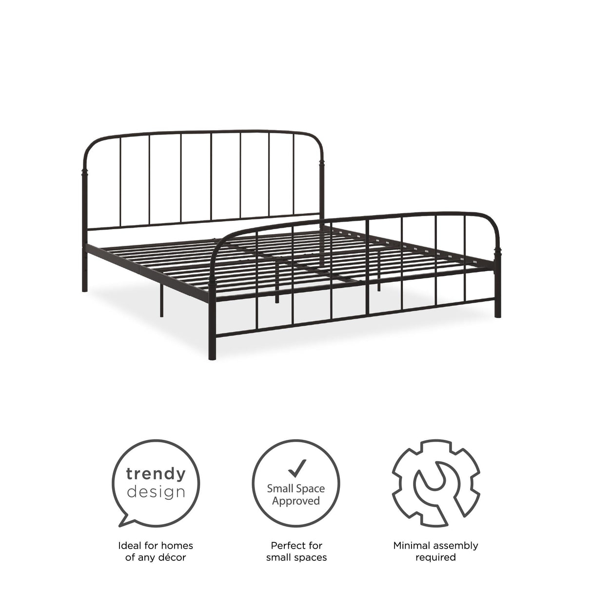DHP Lafayette Metal Platform Bed with Rustic Style Curved Headboard and Footboard, Adustable Base Height for Underbed Storage, No Box Spring Needed, King, Bronze DHP