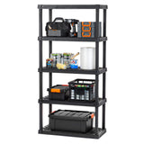 IRIS USA 5-Tier Heavy Duty Plastic Shelving Unit, 73" Tall - 100lbs per Shelf, Modular Garage Rack Storage Organizer for Home, Basement, Laundry & Utility Room, 18"D x 36"W x 73"H - Black IRIS