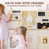 Tiny Land Play Kitchen for Kids, Toy Kitchen Set with Plenty of Play Features, New Modern Kids Wooden Play Kitchen Designed in Trendy Home Style with Curtains, Gift for Ages 3+ Tiny Land