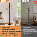 JuGuo 69'' Dimmable Farmhouse Floor Lamp with 3X9W Edison Bulbs, Industrial Vintage Tree Design & Adjustable Diamond Cages, Black Rustic Lighting for Living Room/Office JuGuo