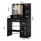 Vanity Desk, Vanity Mirror with Lights and Table Set with 1 Big Drawers, 1 Cabinet & 4 Shelves Makeup Vanity Set 3 Lighting Modes Brightness Adjustable Dressing Table (Black) Panana