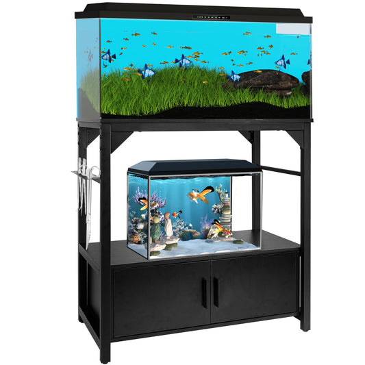 YEMOO Aquarium Stand 20-29 Gallon, 29 Gallon Fish Tank Stand with Aquarium Tools Organizer, 3 Tier Breeder Tank Stand with Storage Cabinet, Heavy Duty Metal Frame for 20 - 29 Gallon Long Aquarium