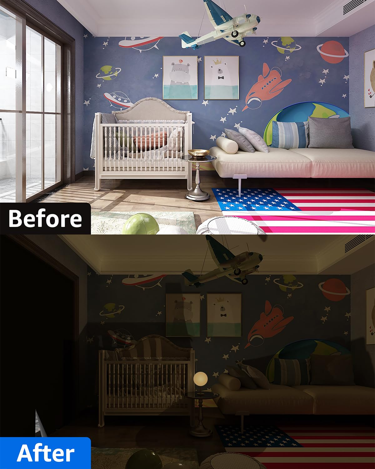 Sumobaby Blackout Curtains for Bedroom Portable 42"x60",No Drill Black Out Shades with Upgraded Hook&Loop Tapes,100% Blackout Window Cover,Thermal Insulated Blinds for Bedroom,Nursery(1 Panel,Black) Sumobaby