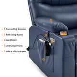 MCombo Oversized Swivel Glider Rocker Power Recliner Chair for Living Room with Heat and Vibration Massage, USB Ports, Cup Holders and Pockets, Faux Leather 7785 (Navy Blue) MCombo