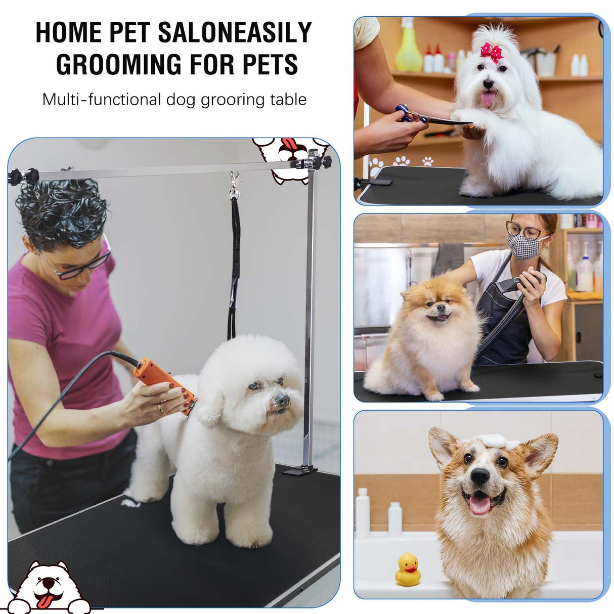 Unovivy 46-inch Dog/Pet Grooming Table Foldable Height Adjustable, Portable Dog Grooming Table with Arm Noose & Mesh Tray, Maximum Capacity Up to 300lbs (Black) Unovivy