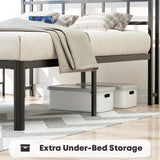 YORMDMO Twin Bed Frame - Storage Headboard with Charging Station, Easy Assembly, Heavy Duty Metal Bed Frame, No Box Spring Needed, 18 Inch, Black YORMDMO