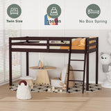 Bonnlo Twin Low Loft Bed with Inclined Stairs and High Guard Rail - Espresso Solid Wood Design Bonnlo