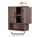 RUSTOWN Farmhouse Wall Storage Cabinet with Two Barn Door, Rustic Mounted Medicine Cabinet with Adjustable Shelf and Towel Bar, 3-Tier Wood Cabinet for Kitchen, Bathroom, Living Room (Washed Oak) RUSTOWN