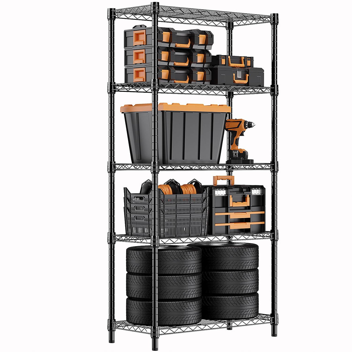 MZG 1250 lbs Storage Shelving Utility Shelving Unit 5-Tier Utility Shelving Unit Steel Organizer Wire Rack for Home,Kitchen,Office (13.7" D x 23.6" W x 62.4" H) M MZG