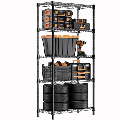 MZG 1250 lbs Storage Shelving Utility Shelving Unit 5-Tier Utility Shelving Unit Steel Organizer Wire Rack for Home,Kitchen,Office (13.7" D x 23.6" W x 62.4" H)