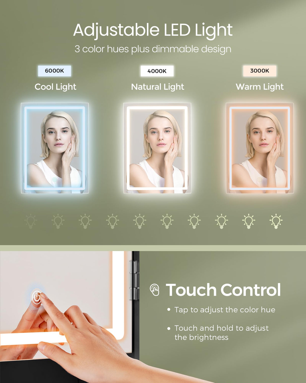 VASAGLE Vanity Desk with Mirror and Lights, Makeup Vanity with Upholstered Vanity Stool, Dimmable LED Lights, Adjustable Shelves, 7 Compartments, 2 Drawers, for Bedroom, Ink Black URDT131B01 VASAGLE