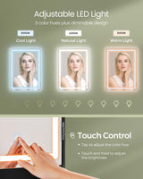 VASAGLE Vanity Desk with Mirror and Lights, Makeup Vanity with Upholstered Vanity Stool, Dimmable LED Lights, Adjustable Shelves, 7 Compartments, 2 Drawers, for Bedroom, Ink Black URDT131B01 VASAGLE