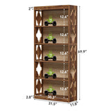 LITTLE TREE 69.9" Vintage Bookshelf, 5-Tier Tall Bookshelves, Cutout Design Vertical Bookcase, Freestanding Storage Display Shelf for Living Room, Bedroom, Study, Office, 1 Pack LITTLE TREE
