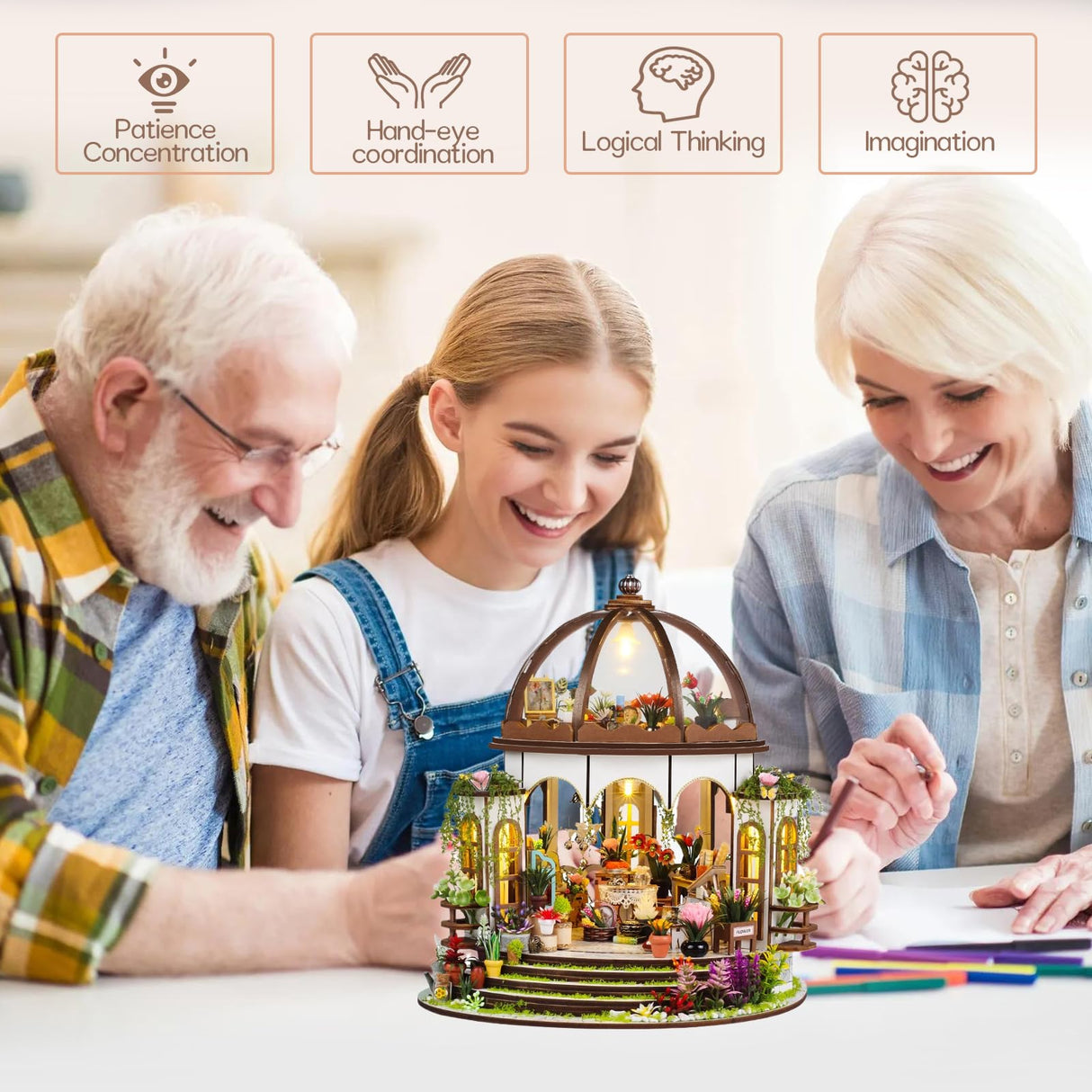 Taimimy DIY Miniature House Kit, Miniature Building Kits, Wooden Greenhouse Miniature Kit with Furniture & LED, Creative Dollhouse Kit for Adults, Hobby Craft Home Decor Birthday Gifts Taimimy