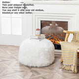 Fur Pouf Ottoman Unstuffed Floor Pouf White Ottoman Foot Rest NO Filler 20x20x12 Inches Round Poof Seat Floor Bean Bag Chair Foldable Floor Chair Storage for Living Room Bedroom White Cover ONLY Asuprui