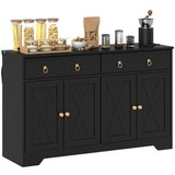 HOMCOM Sideboard Buffet Cabinet with Storage, 48" Kitchen Storage Cabinet with 2 Drawers and 4 Barn Doors, Farmhouse Coffee Bar Cabinet with Adjustable Shelves, Black HOMCOM