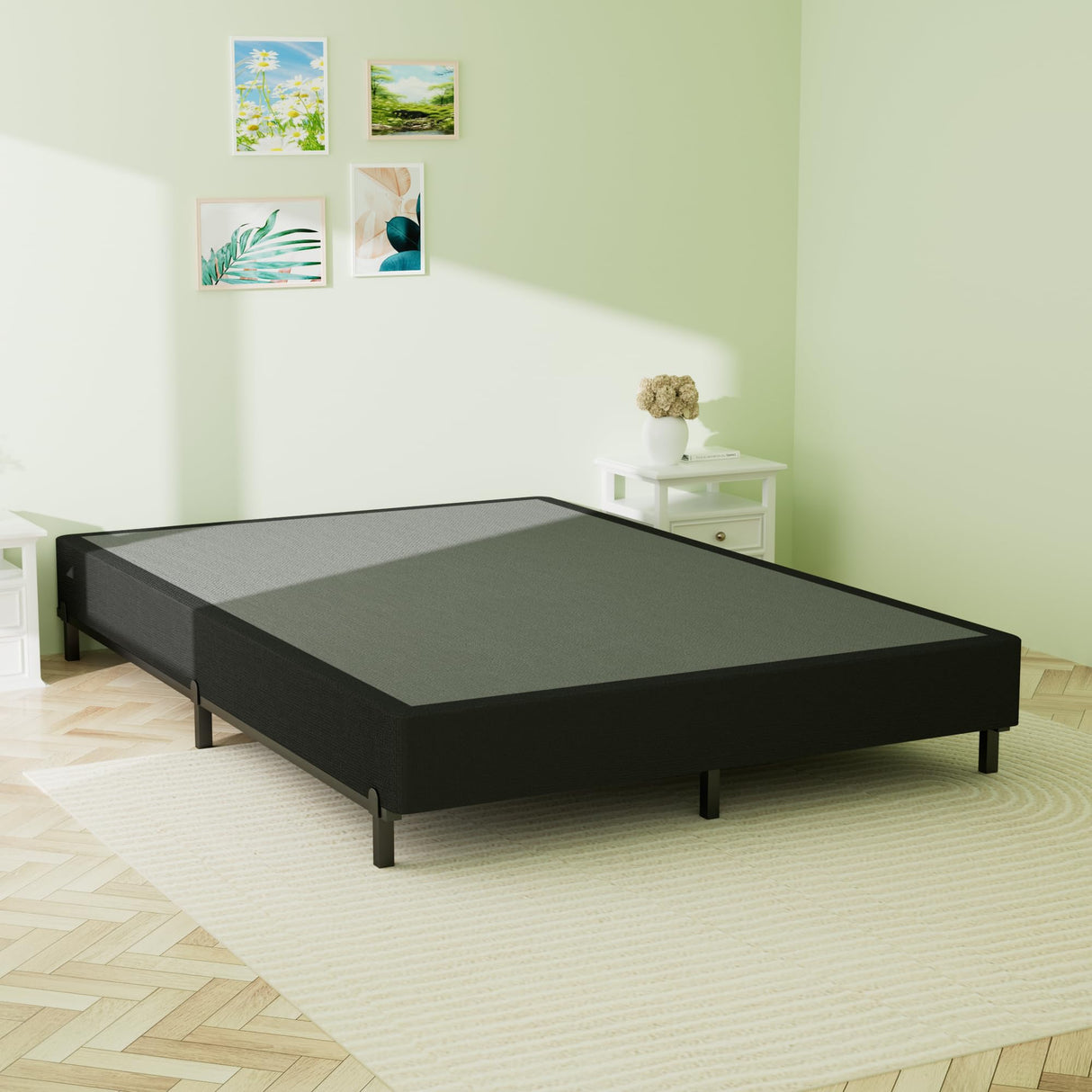 King Box Spring, 10 inch Box Spring for King Bed, Heavy Duty Metal Bed Frame with Fabric Cover, 3000lbs Max Weight Capacity Bed Base Mattress Foundation, Easy Assembly, Noise Free, Black Superay
