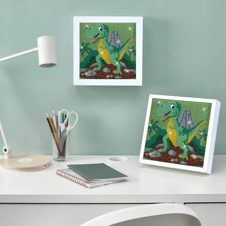 Acelii 5D Dinosaur Diamond Painting Kit for Kids with Frame,DIY Diamond Art Kit for Children Beginner,Cute Full Drill Diamond Dot Big Gem Art Kits,Home Wall Decoration 6X6 inch Acelii