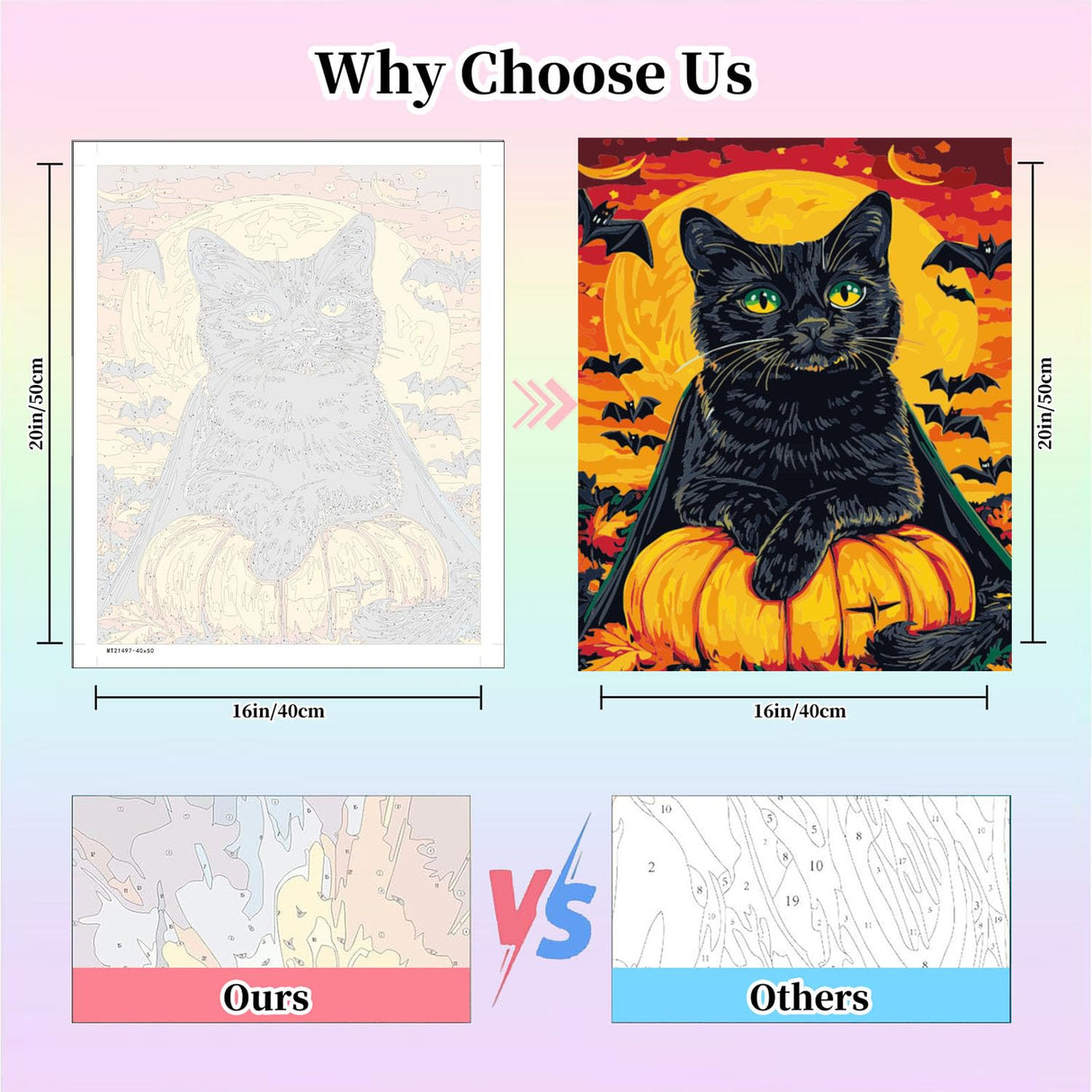 Gemozaic Halloween Paint by Numbers Kit for Adults Beginner- Black Cat Adult Paint by Number Kits on Canvas, Halloween Acrylic Oil Painting by Numbers Kits for Home Wall Decor 16X20 Inch Gemozaic