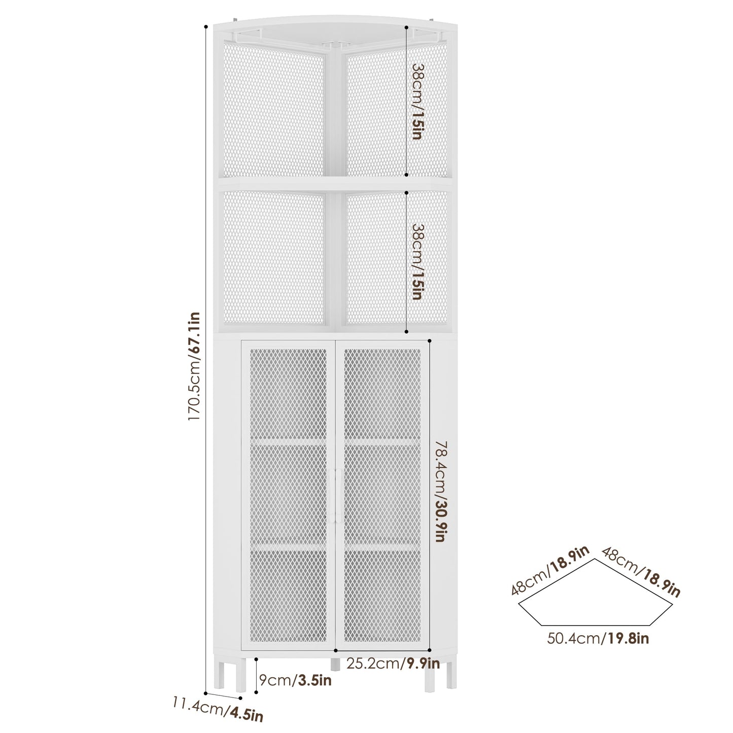 HITHOS Tall Corner Shelf with Doors, White Corner Cabinet, Modern Display Shelves Free Standing Storage Rack for Living Room, Dining Room