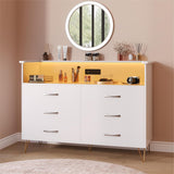 6-Drawer Dresser with USB Charging Station & LED Lights, Modern Wide Chest of Drawers, Large Bedroom Storage Tower Organizer in Black GarveeHome