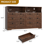 Dresser for Bedroom with 6 Drawers, Large Wooden Bedroom Dressers with Power Outlet and Led Lights, 55 Inch Wide TV Dresser, Wood Modern 6 Drawers Dressers & Chests of Drawers for Room (Rustic Brown) Patikuin