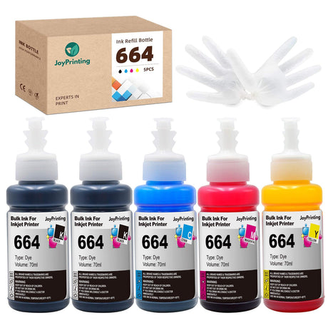 JoyPrinting 664 Ink Refill Bottles Replacement for T664 Ink Work for ET-2650 ET-2500 ET-2550 ET-2600 ET-4500 ET-3600 ET-16500 L100 L110 L120 L200 L210 L300 L350 L355 L550 L555 Printers (5 Pack) JoyPrinting