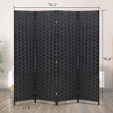 Room Divider 6FT Wall Divider Wood Screen 4 Panels Wood Mesh Hand-Woven Design Room Screen Divider Indoor Folding Portable Partition Screen,Black FDW
