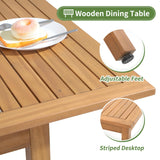 OC Orange-Casual 5 Piece Patio Dining Set, Outdoor Acacia Wood Furniture Set, Extendable Rectangular Solid Table and 4 Stackable Chairs for Lawn Backyard and Deck (Beige Cushion) OC Orange-Casual