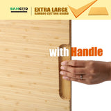 Extra Large 100% Organic Bamboo Cutting Board, 24x18 Inch Butcher Block Chopping/Carving Board with Handle and Juice Groove for Turkey, Meat, Vegetables, BBQ (XXL, 24" x 18"） BAMOTTO CRAFTBAMBOO