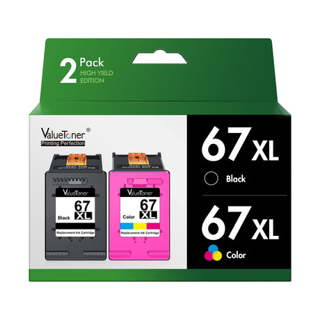 Valuetoner Remanufactured Ink Cartridges Replacement for HP 67 Ink cartridges Black/Color Combo Pack 67XL for Envy 6055 6055e 6052 6455e 6452 6458 DeskJet 2755e 2700 2755 4152 4155 4155e 4158 2-Pack Valuetoner