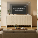 CLLASOU 6 Drawer Dresser for Bedroom, Wood Storage Dresser with Drawers and Metal Handle, Fluted Dressers TV Stand, Modern Closet Chest of Drawers for Bedroom (Beige) CLLASOU