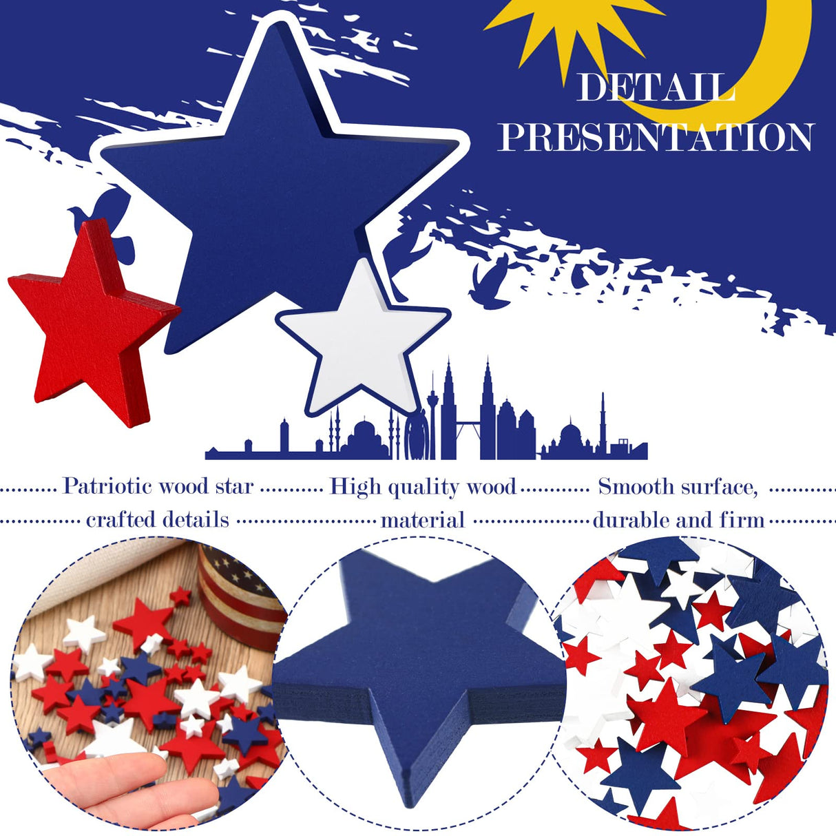 Red White Blue Wood Stars for Crafts 4th of July Independence Day Wooden Patriotic Star Shaped Tiered Tray Decor for Labor Day Patriotic Party Memorial Day(240 Pcs,0.4, 0.8, 1.2 Inch) Bucherry
