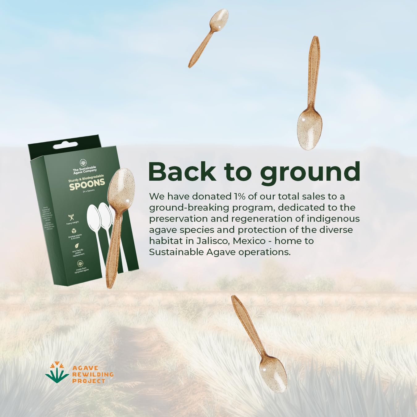 Sustainable Agave Co - Agave Fiber Spoons - 24 Count - Biodegradable, Plant-Based, Made With Upcycled Materials - Brown, Bulk