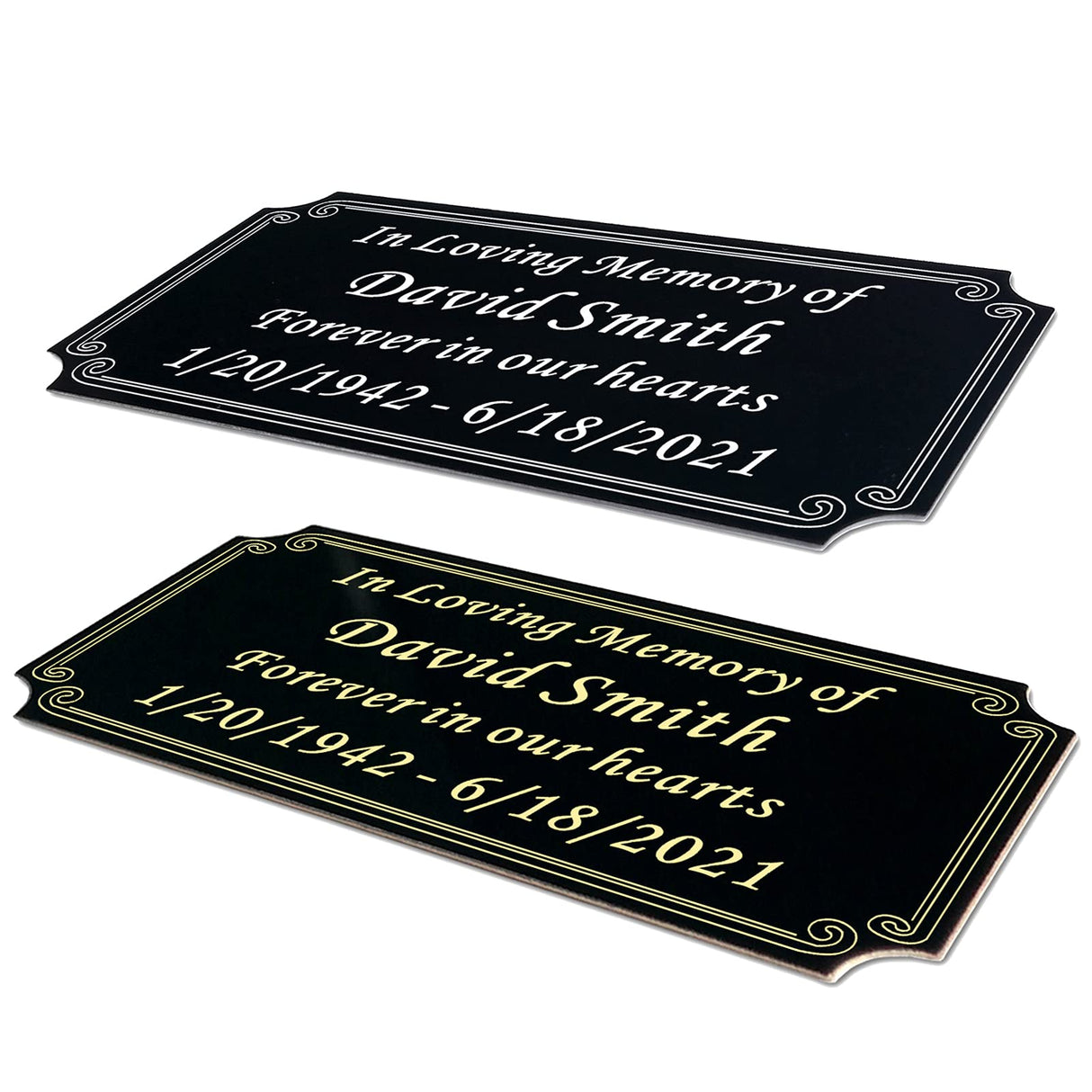 Size: 2" H x 4" W, Custom Elegant Metal Engraved Plate, Personalized Black Solid Brass or Stainless Steel Laser Engraved Name Plates with Adhesive Backing or Screw, Silver or Gold Etched Letters SINYUDUN