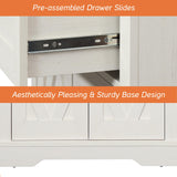 WAMPAT 3 Column 73.3" Tall Bookcase with Glass Door, 94.5" Wide Rustic Wood Bookshelves with Chest of Drawers, Modern Farmhouse Display Cabinet with Adjustable Shelves for Home,Office,White&Oak WAMPAT