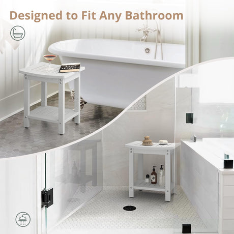 LUE BONA HDPS Shower Bench Seat, Shower Stool for Inside Shower Waterproof, Bath Spa Shower Foot Stool for Shaving Legs with Storage Shelf, Weather Resistant/Non-Slip/Indoor or Outdoor Use, White LUE BONA