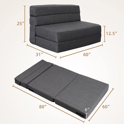 Nigoone Queen Size Folding Sofa Couch Memory Foam with 2 Pillows Sleeper Chair Lazy Couch Triple Futon Convertible Guest Beds, Washable Cover,Dark Gray