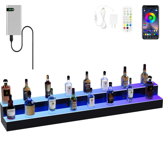 YITAHOME LED Lighted Liquor Bottle Display Shelves 2-Step 60-inch, Bar Liquor Alcohol Wine Holder Display Shelf for Home Counter Party, Acrylic Mounted Whiskey Rack Stand with Remote & App Control