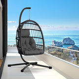 CHABATREE Egg Chair with Stand,Patio Rattan Wicker Hanging Swing Egg Chair Hammock Chair for Bedroom Porch Garden,Thickened Aluminum Alloy Steel Frame and UV Resistant Cushion,350LBS Capacity CHABATREE