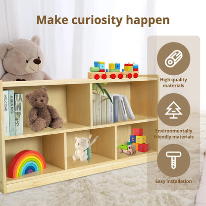 KOALA DIARY 2-Tier Montessori Wooden Storage Cabinet with 5 Compartments for Kids' Toys and Books - WoodArtSupply