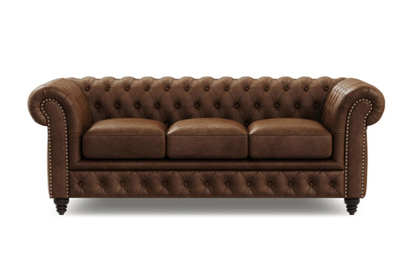 Valencia Parma Chesterfield 3 Seater Sofa 82" | Premium Full-Aniline Leather | Mid-Century Leather Couch with Classic Button Tufted Back, Wood Legs for Living Room, Chocolate VALENCIA THEATER SEATING