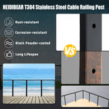 HEIDIBEAR Cable Railing Post, Flat Top Level Drilled Post Black Stainless Steel Deck Post 36’’x2’’x2’’-9Holes with Protector Sleeve Cable Railing System Wood Concrete Level Deck, PF01-L HEIDIBEAR